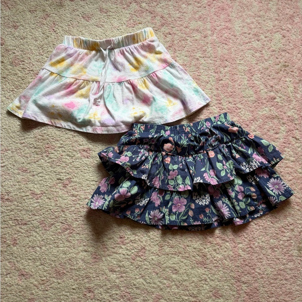 Jumping Beans Girls Tiered Floral Skirt + Pastel Tie-Dye Skirt Set Sz 4T​